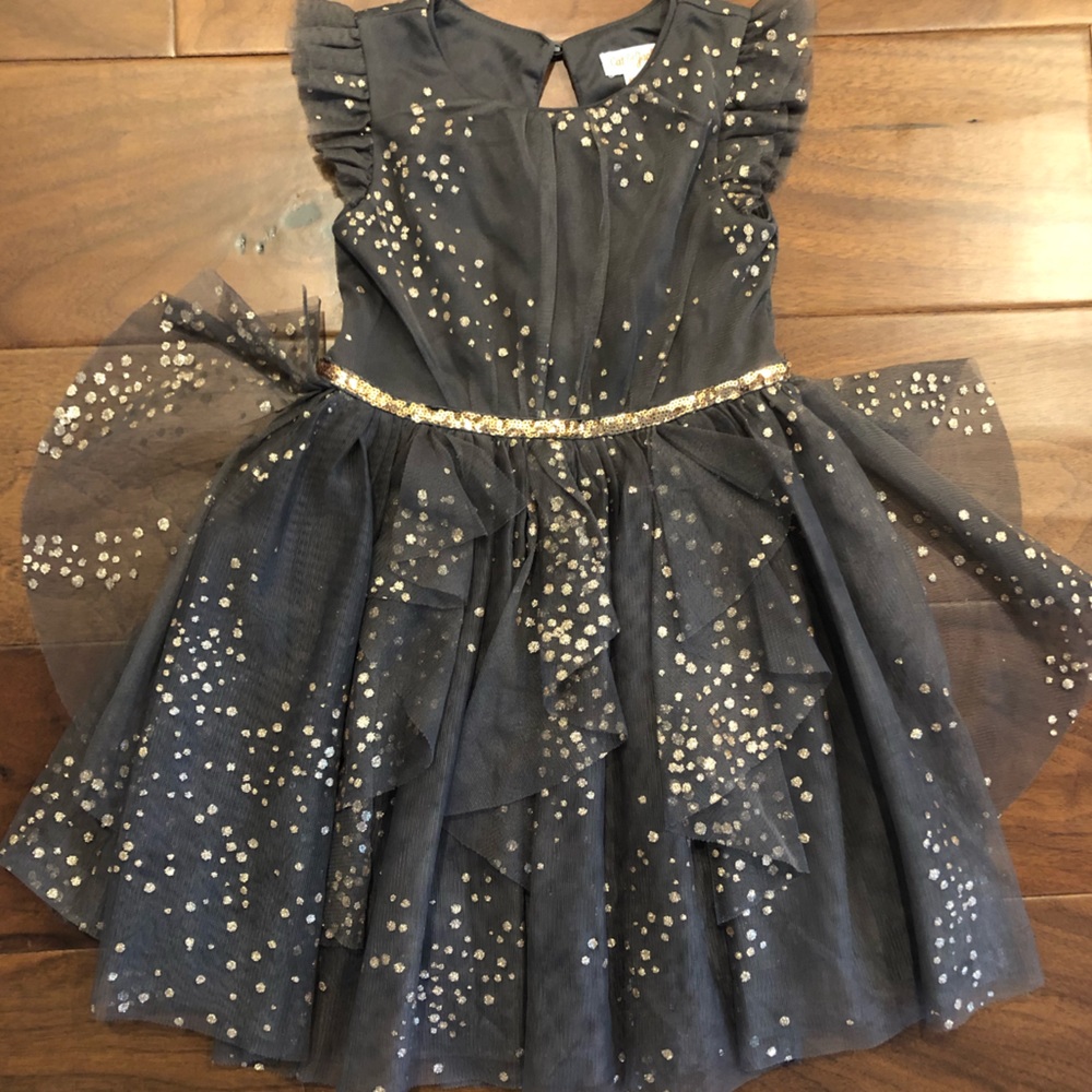 Grey with Gold Tulle Dress